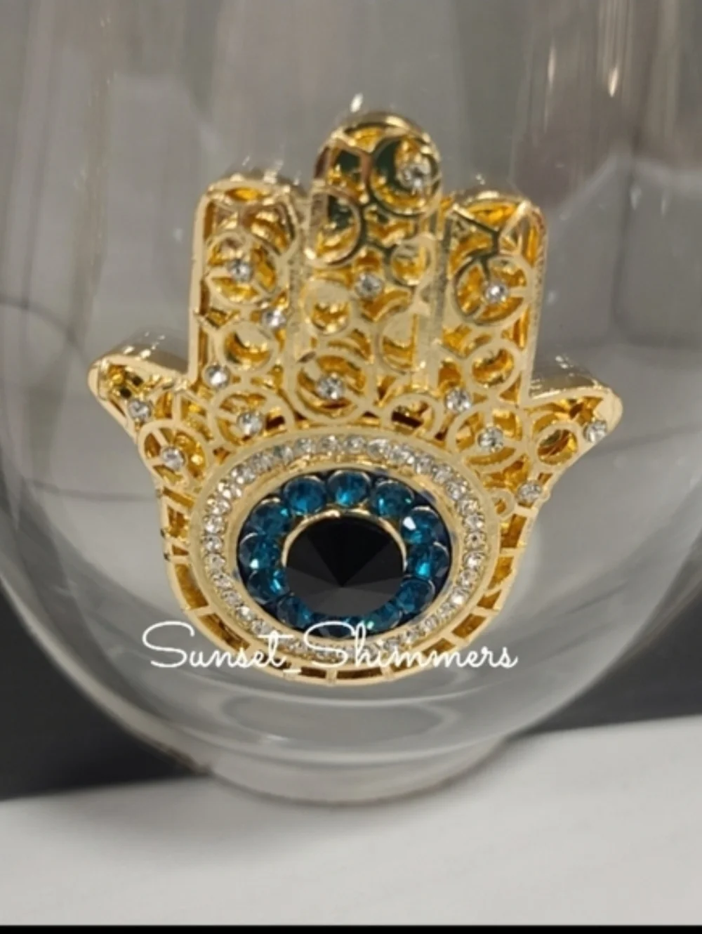 Jeweled Rhinestone Hamsa Evil Eye Mati Nazar Mal De Ojo Cocktail Wine Glass Set